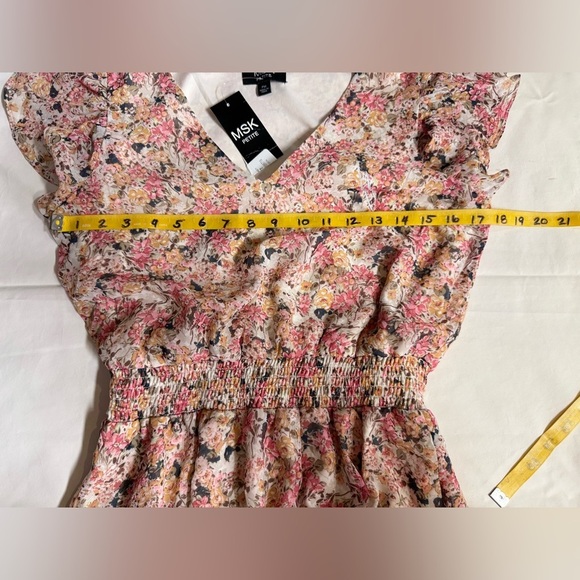 MSK Cream and pink floral elastic waist midi dress size MP - Picture 4 of 16